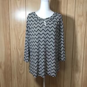 New York Beaded Chevron Keyhole Long Sleeve Blouse 1X